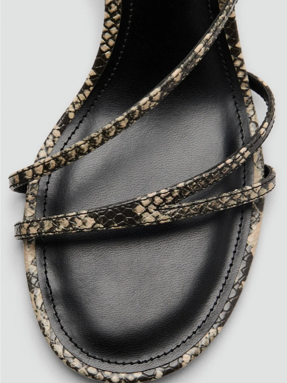 Mango Black Snake-Print Strappy Heeled Sandals
